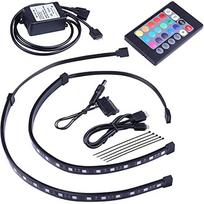 MIWATT RGB LED Strip Computer Lighting Magnet with Controller for Desktop Computer Case Mid Tower Full Tower (24 Key Remote Control, 2 Pack, 30 cm, R Series)