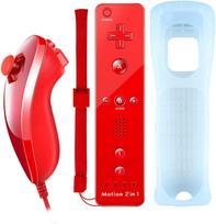 Motion Plus Remote Controller for Wii, 2 in 1 Wireless Movement Plus Remote Control and Nunchuck Controller for Wii and Wii U with Silicone Case, RED (neoriginalus)