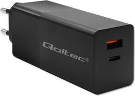Qoltec 52382 GaN POWER PRO charger | 1xUSB type C | 1xUSB A | 100W | 5-20V | 1.5-5A | PD | Black