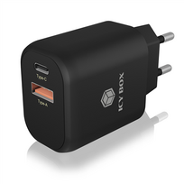 Raidsonic Icy Box IB-PS102-PD 2-port USB Fast Charger 0.5 A, USB 2.0 female (TypeA); USB type-C, Black, 20 W