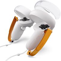 Syntech Controller Grips Compatible with Meta/Oculus Quest2 Accessories, Silicone Grip Cover with Halo Controller Protector Ring and Adjustable Wrist Straps (White-Orange)