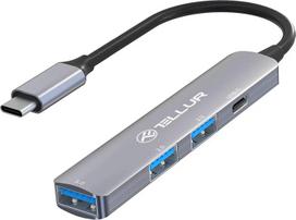 Tellur 4in1 USB-C 3.1 Hub Aluminum, Grey