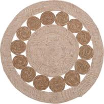 Apvalus džiuto kilimas apskritas raštas 80 cm Apskritas ažūrinio rašto grindų kilimėlis, natūrali medžiaga, minimalistinis ir elegantiškas dizainas