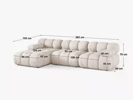 Velvet modulinė kampinė sofa - kairė, Bellis, 4 sėdimos vietos, 282x155x70, juoda