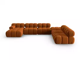 Velvet modulinė U formos kampinė sofa - dešinė, Bellis, 7 sėdimos vietos, 376x282x70, terakota