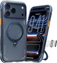 TORRAS "Ostand Q3 Air" dėklas "iPhone 17 Pro Max" su tikromis oro pagalvėmis, dviguba apsauga (360° magnetinis tvirtas stovas), matinis mobiliojo telefono dėklas su fotoaparato valdymo mygtuku vidurnaktį