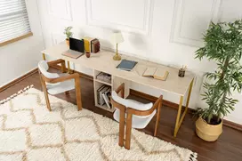Studijų stalas, Hanah Home, Twin Study Desk, Travertinas Auksinis, 240 x 74 x 60