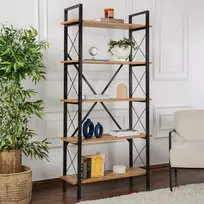 Knygų lentyna, Hanah Home, Eliziejus, Atlanto pušis Juoda, 90 x 180 x 33,5