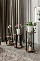 Medinis stovas augalams, Hanah Home, FLOWER STALO 3 SET QUARE, Riešutas, 23 x 40 x 23