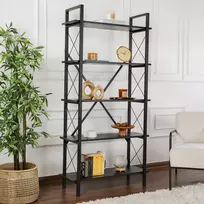 Knygų lentyna, Hanah Home, Elysian, Wood Black Juoda, 90 x 180 x 33,5