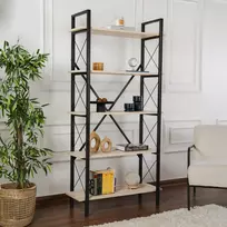 Knygų lentyna, Hanah Home, Eliziejus, Travertinas Juoda, 90 x 180 x 33,5