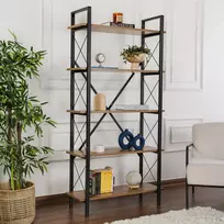 Knygų lentyna, Hanah Home, Elysian, Riešutas Juoda, 90 x 180 x 33,5