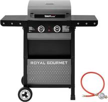 "Royal Gourmet" 2 degiklių dujinė kepsninė, 5 kW kepsninės vežimėlis su sulankstomomis šoninėmis lentynomis, laikymo krepšiu, lauko dujinė kepsninė balkonui, terasai, sodui ir stovyklavietei