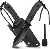 GREIFS® Milan lauko peilis iš D2 plieno su Kydex dėklu ir ugnies smogikliu, elegantiškas išgyvenimo peilis, skirtas Bushcraft įrangai, medžioklinis peilis, drožinėjimo peilis, važiavimo peilis (juodas)