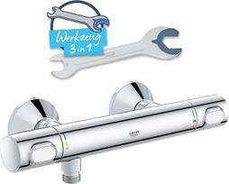 GROHE Precision Flow 34840000 Vandens taupymo dušo maišytuvas (termostatas palaiko pastovią temperatūrą, apsauga nuo apšalimo esant 38 °C temperatūrai, maišytuvas su vandens taupymo mygtuku dušui, su įrankiu "3-in-1")