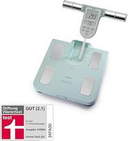OMRON Körperanalysegerät BF511, Stiftung Warentest "Gut" 10/24, kliniškai patvirtintas, 8 präzise Sensoren zur Messung an Händen & Füßen; misst Gewicht, Körperfett, Viszeralfett, Muskelmasse, Grundumsatz
