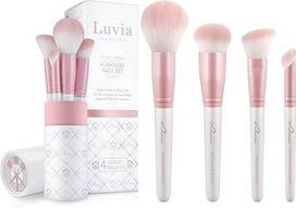 "Luvia" makiažo šepetėlių rinkinys, "Flawless Face" šepetėlių rinkinys, veido šepetėlių rinkinys, 4 veganiški kosmetikos šepetėliai, makiažo šepetėlis "Pearl/Candy