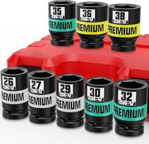 "Aurlloct" 8 dalių smūginių veržliarakčių veržlių rinkinys 3/4 colio 26-38 mm galingumo raktų rinkinys, skirtas automobilių remontui, padangų keitimui