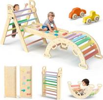 "BlueWood 7-in-1 Montessori" laipiojimo trikampis su laipiojimo arka ir nusileidimo kalneliu, medinis trikampis mažiems vaikams, laipiojimo žaislas mažiems vaikams, laipiojimo rėmas nuo 1 metų