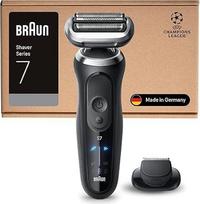 "Braun Series 7" elektrinis skustuvas vyrams su 60 minučių veikiančia baterija, tikslaus kirpimo priedu, belaidžiu šlapio ir sauso skutimosi įtaisu, pagamintas Vokietijoje, atsparus vandeniui, 72-N1200si, juodas