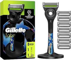 "Gillette Labs" su valymo elementu UEFA Čempionų lygos specialaus leidimo skustuvas vyrams, 1 antgalis - 8 keičiamieji peiliukai su magnetine stotele