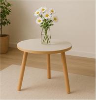"P&P Furniture" Baltas apvalus kavos staliukas Skersmuo 50 cm Aukštis 46 cm - Modernus staliukas Medinės kojelės Svetainės miegamasis Skandinaviško stiliaus mažas staliukas Kavos staliukas Apvalus Modernus ES produkcija