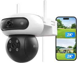 EZVIZ 4 MP + 4 MP WLAN lauko stebėjimo kamera su dviem objektyvais, 360° stebėjimas, 40 m spalvotas naktinis matymas, dvigubas vaizdas, dirbtinis asmens ir transporto priemonės aptikimas, automatinis priartinimas, sekimas, aktyvioji apsauga, C90 Dual