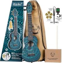 Ortega Guitars Soprano Super Scale Ukulele Acoustic - Keiki K2 Series - Su priedais - Agathis, ABS, Blue Kaleidoscope (K2SS-BKC)