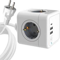 Microconnect - 4 Way Schuko, 2 USB A Ports, 1 USB-C Port, Power Cube - With 1,5m Cable