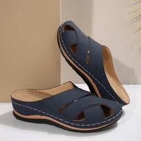 Fashion 2025 Summer New Covered-Toe Platform Slides Flat Casual Sandals Women's Plus Size Wide Fit Comfy Fashion Slip-On House Shoes 36 tamsiai mėlyna spalva