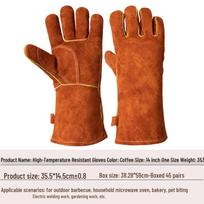 Cowhide Heat-Resistant Oven Gloves, Outdoor BBQ & Picnic, Oil-Proof & Anti-Scald One Size