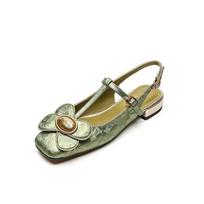 Fashion 2024 Hot Selling New Spring and Autumn Women's High Heels Women's Round Toe Low Heels Flower Mary Jane Shoes Sweet Women's Shoes 35 žalia