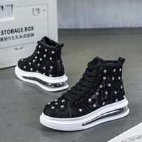 Madingi 4,5 cm moteriški vasariniai oro tinklelio šlepetės, šlepetės su deimantais, nėriniais, platformos pleištu, mikropluošto platformos pleištu, tuščiaviduriai šlepetės-basutės 34 juoda