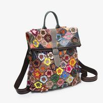 Rankų darbo krepšys, Trijų matmenų gėlių romantiškas kuprinė, Spalvinga patchwork retro kuprinė, Prabangi kelionės patirtis smėlis