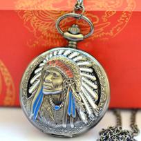 Nostalgic Indian Pattern Quartz Pocket Watch Retro Pendant 1005 Black