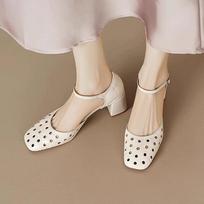 Fashion Hollow-out Women's Breathable Baotou Sandals for Summer Wear Fashion Chunky Heel High Heels for Summer 2025 34