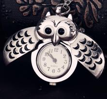 Retro Silver Owl Pocket Watch Necklace with Slide Cover - Nostalgic Cartoon Sweater Chain Pendant (Model 6105) sidabras