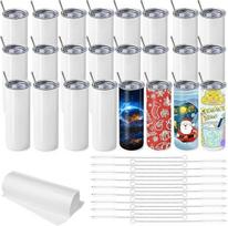 "Malloom" pakuotė iš 24 sublimacijos tuščių puodelių, 20 oz sublimacijos stiklainiai "Skinny Tumbler" su dangteliu ir šiaudeliu, balti dvigubų sienelių vakuuminės izoliacijos puodeliai, skirti didmeninei prekybai, skirti šilumos perdavimui "pasidaryk pats