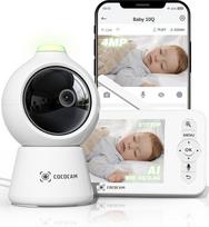 COCOCAM 2K 4MP AI kūdikių monitorius su 5 colių kamera, 2,4 GHz/5 GHz "Wi-Fi", veido uždengimo arba pilvo miego signalas, išmanusis laiko albumas, AI aptikimas, automatinis sekimas, IR naktinis matymas
