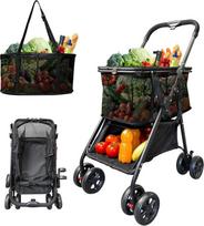 Multifunktionaler faltbarer Einkaufswagen (36,3 kg), abnehmbare Körbe und um 360° drehbare Räder, ultraleichter Rahmen, tragbarer, faltbarer Handwagen, 122 l, große Kapazität für Lebensmittel, Wäsche
