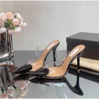 High heels transparent love surface spring and summer new color matching thin heels women's shoes light mouth bag head half drag pointed women's shoes 35 juoda