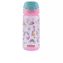 Puodelis su mygtuku ir minkštu šiaudeliu 3 metai+ # rožinė 540 ml 1 u