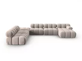 Velvet modulinė U formos kampinė sofa - kairė, Bellis, 7 sėdimos vietos, 376x282x70, kapučino spalvos