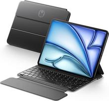 HOU klaviatūra "iPad Air" 11 colių M2/M3, "Air" 5/4 kartos ir "Pro" 11 colių 4 - 1 kartos (2018-2022), itin plonas itin didelis pelės klavišas (įjungimo ir išjungimo funkcija), rašiklio apsauga, fotoaparato apsauga, QWERTZ