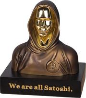HumblePleb Rankų darbo 4" BTC Satoshi Nakamoto skulptūros figūrėlė Dervos Bitcoin statulėlė Bronzos apdaila Stalo papuošalai Bitcoiner