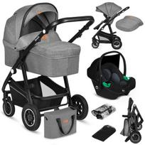 Vežimėlis 3in1 iki 22 kg, lopšys + sportinė dalis + kėdutė, pripučiami ratai, amortizacija, 360° ratai, XXL gaubtas – Lionelo Bianka Grey Stone