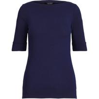 Marškiniai trump. rankovėmis moterims, Mėlyna, Stretch cotton boatneck top
