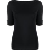 Marškiniai trump. rankovėmis moterims, Juoda, Stretch cotton boatneck top