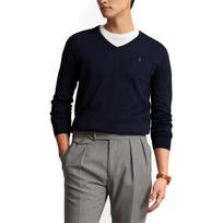 Megztinis vyrams, Mėlyna, Slim fit cotton v-neck sweater