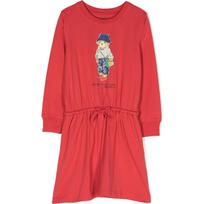Midi suknelė mergaitėms, Raudona, Long sleeve bear dress
